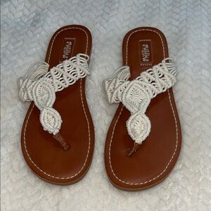 Mad Love Cream and Brown Woven Sandals